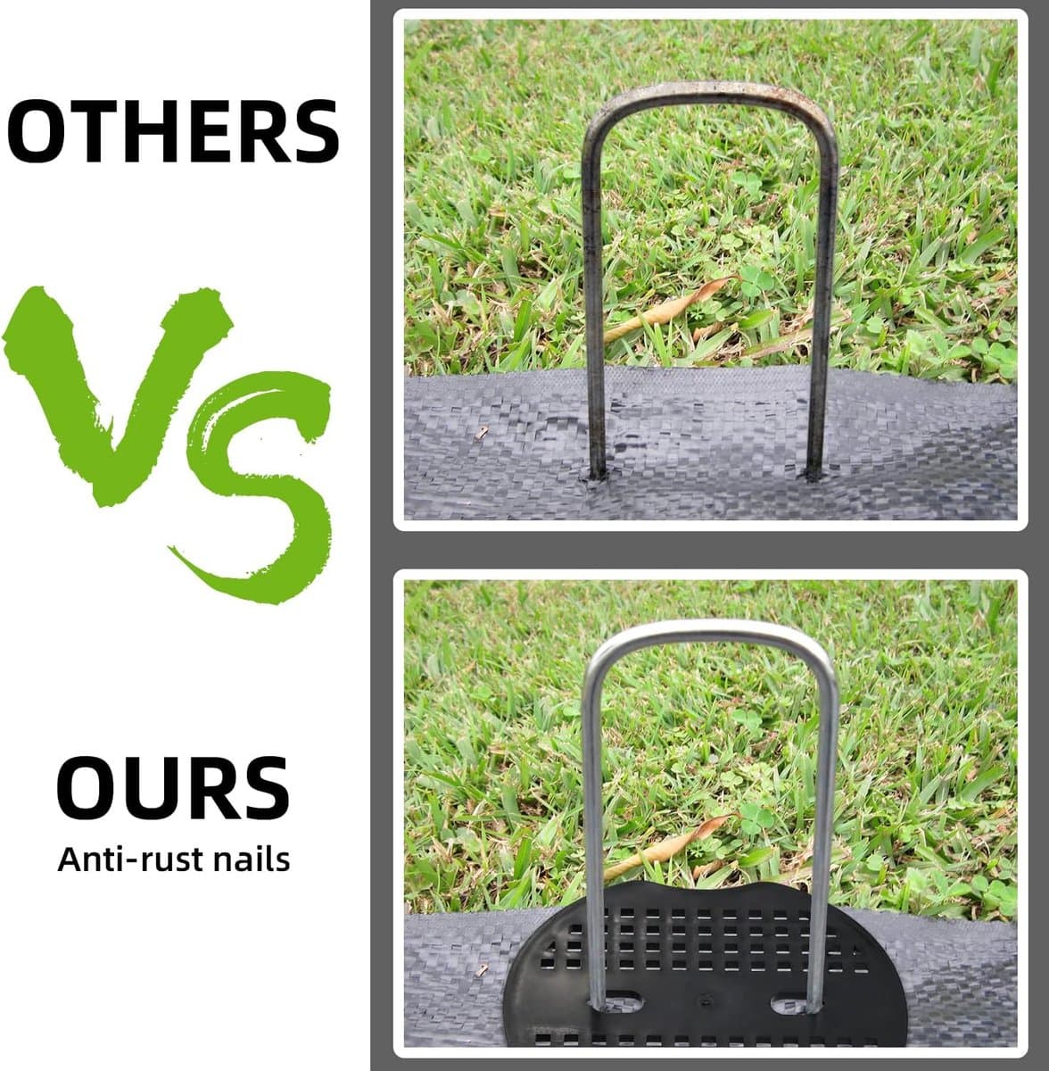 Set van 40 anti-roest grondankers met bufferschijven voor onkruiddoek, 150x40 mm bevestigingsankers voor tuin - gegalvaniseerd — afbeelding 1