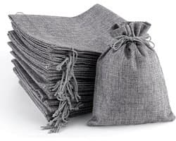 Jute Zakje met Trekkoord 20x15 cm Grijs Linnen Opbergzak voor Fruit en Kerstcreaties