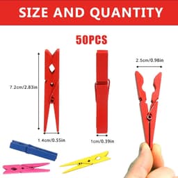 Grote Houten Wasknijpers 2,83 Inch - Gekleurde Ambachtelijke Knijpers (50 Stuks) — thumbnail 2