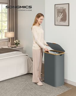 SONGMICS - Wasmand - Wasmand met Deksel - Opvouwbaar en Bamboe Frame - Voor Wasruimte Slaapkamer Woonkamer — thumbnail 3