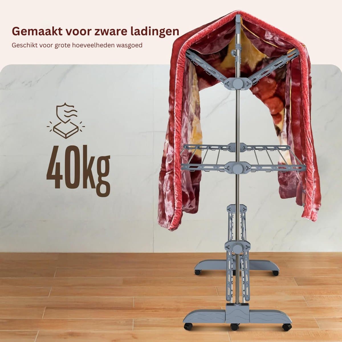 CLVP® Wasrek Inklapbaar op Wieltjes - Droogmolen - Droogtoren Staand — afbeelding 1