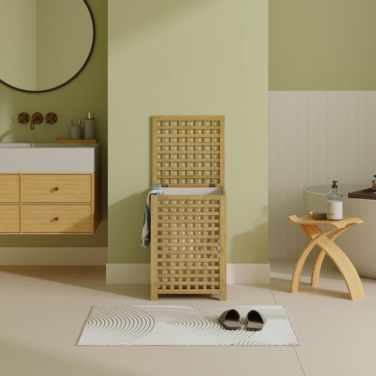 Wasmand Jystiand bamboe met waszak 62x45x45 cm naturel 79 L [en.casa] — afbeelding 1