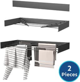 Wasophoogte® Wanddroogrek - Wandmontage Droogrek - Inklapbaar Droogrek - Muurdroogrek - Wasrek hangend - 100cm - 6m Drooglengte - Zwart - 2 STUKS — thumbnail 1