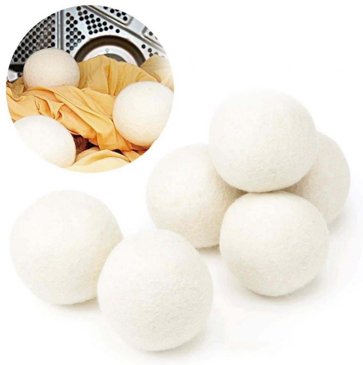 6 wollen droogballen - Droogballen - Wasbollen - Herbruikbaar - Bespaart droogtijd - 5 cm - Beige - Wol — afbeelding 1