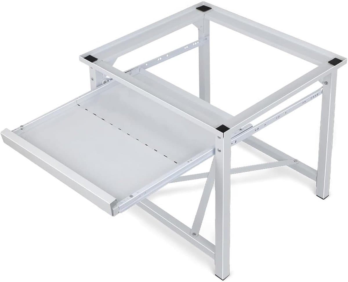 Metalen wasmachine-onderstel - Verhoogd frame - Apparaten plaatsen - Uittrekbare plank - 60 x 56 x 52 cm - Wit — afbeelding 1