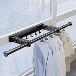 Droogrek Kleding - Waslijn Intrekbaar - Ruimte Besparen - Boren Vrij Monteren - 58-105cm - Zwart — thumbnail 2