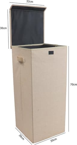 Stoffen Wasmand met Deksel en Handgrepen - Opvouwbare Waskist Anthraciet - 70 cm Hoog — thumbnail 5