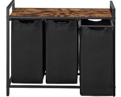 VASAGLE - Wasmand - Wassorteerder - 3 Compartimenten - 3 Oxford Stoffen - Metalen Frame - 114 L