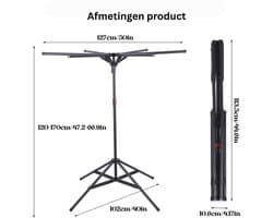 MKSS® Droogmolen met Voet voor Camping & Thuis - Wasrek Staand - Droogrek Inklapbaar - Zwart