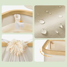 SONGMICS - Wasmand - Wasmand met 4 Vakken - Opvouwbare Wasverzamelaar met Deksel - Bamboe Handgrepen — thumbnail 5