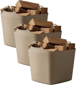 Excellent houseware flexibele kuip / emmer - 3x - beige - 25 l - kunststof - 40 x 35 cm - met handvatten — thumbnail 1
