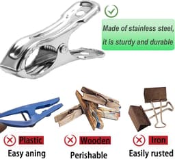 20x Sterke RVS Wasknijpers voor Handdoeken, Kleding en Strandstoelen - Roestvrij Staal — thumbnail 3