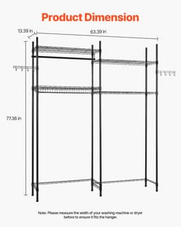 VEVOR Opbergrek boven wasmachine/droger, dubbele rij, 4 lagen, zwart — thumbnail 3