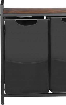Wasmand van 3 Secties, met Metalen Frame en Houten Top, Grote Vrijstaande Mand met Uittrekbare 600D Oxford-Stoffenzakken voor Het Sorteren van Kleding, Ideaal voor Badkamer Of Wasruimte — thumbnail 4