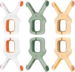 Wasknijpers - Set van 6 kleurrijke strandlakenklemmen - Grote plastic wasknijpers - Winddicht en gemakkelijk te gebruiken voor ligstoelen, ligstoelen, dekens en zwembadstoelen — thumbnail 1