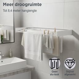 Goodly® High quality Wanddroogrek - Droogrek muur inklapbaar - Wasrek - Wasdroogrek buiten - QUALITY 6m - drooglijn - Wit — thumbnail 2