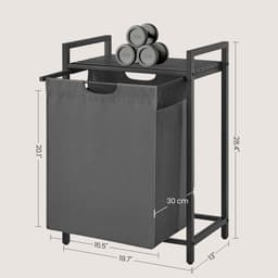 Wasmand, vuilewasmand, met opbergrek en uitschuifbare afneembare waszak, stevig en duurzaam metalen frame, grote capaciteit van 65 liter, geschikt voor wasruimte, slaapkamer en badkamer, 50 x 33 x 72cm, grijs — thumbnail 2