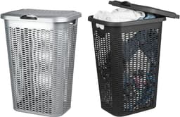 Wasmand Ventilation - met deksel - 2x stuks - zwart en zilver - 50 liter - 61 x 43 cm — thumbnail 1