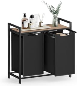Wasmand met 2 vakken, uittrekbaar en afneembare waszakken, stevig en duurzaam oxforddoek gecombineerd met een robuust metalen frame, 2 x 46 liter, 73 x 33 x 72 cm, grijs en zwart — thumbnail 5