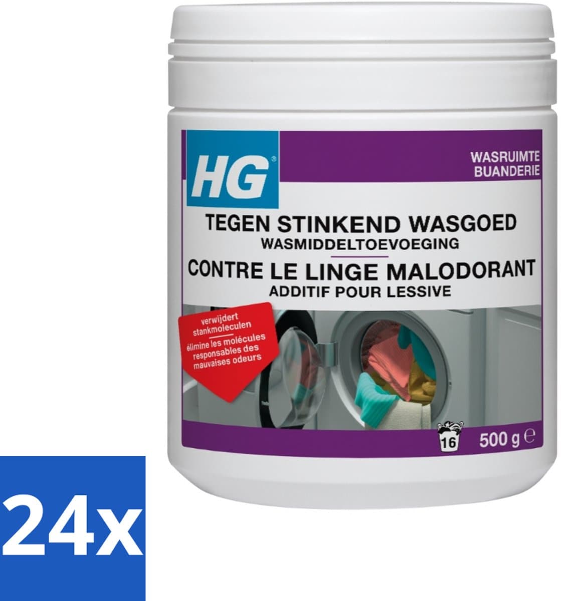 24 x HG Tegen Stinkend Wasgoed Wasmiddeltoevoeging 500 gr - Wasmiddel Tegen Geur - Wasmiddel Voor Stinkende Was - Wasverfrisser - Wasmiddel Toevoeging - Wasgoed Geur Neutraliseren — afbeelding 1