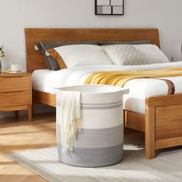 Wasmand met handgrepen, decoratieve mand voor woonkamer, geweven opbergmand voor speelgoedbin, kussens, dekens, kleding (kleurverloop grijs, 45 x 50 cm) — thumbnail 5