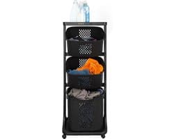 3-in-1 wasmand – Inhoud Grote Mand 38 L - Inhoud Kleine Mand 22 L – Wasbox organizer – Wassorteerder met 3 vakken – Kunststof – Zwart