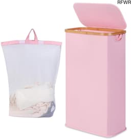 RFWR® Slanke Opvouwbare Wasmand 60L met Deksel - Handig voor Slaapkamer en Badkamer — thumbnail 1