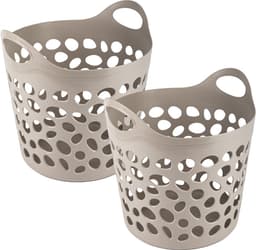 Plasticforte Flexibele wasmand/opbergmand - rond - beige - 35 liter - D40 x H39 cm — thumbnail 2
