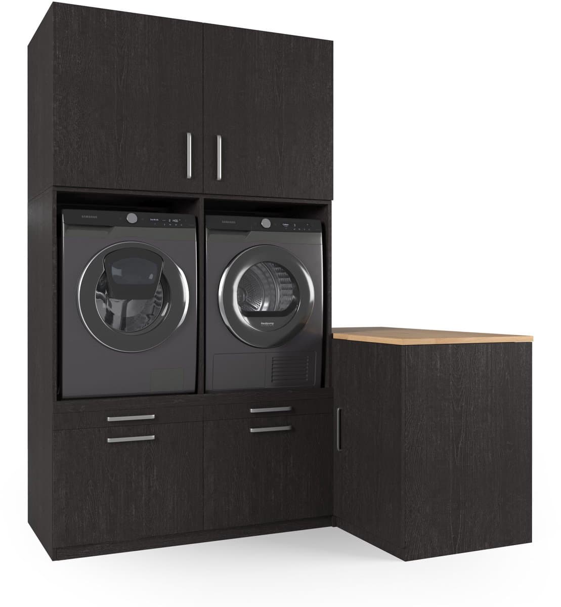 Wasophoogte® Wasmachine Kast Hong Kong - Wasmachine verhoger - Wasmachine ombouw - 700(D)*2030(B)*2350(H) mm - Zwart — afbeelding 1
