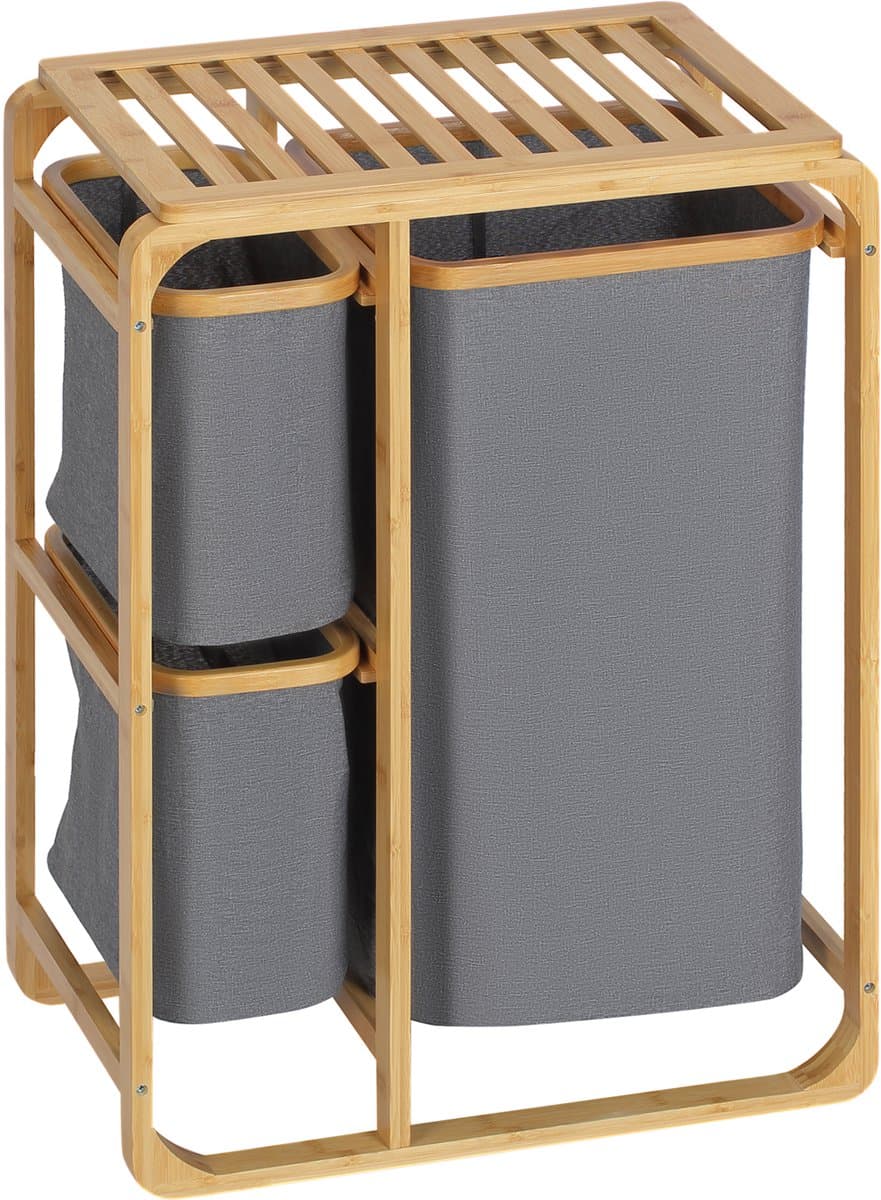 HOMCOM - Wasmand - Bamboe - Polyester - 50x32x69,7 cm - Natuur - Grijs — afbeelding 1