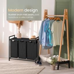 O'DADDY® Wasmand 3 vakken – wassorteerder - wasmanden - wasbox - wasmand zwart - wasmand - wasmanden zwart - 114 liter - 3 zakken - uitschuifbaar met plank - 92.5 x 33 x 71 cm — thumbnail 2
