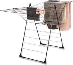 Blokker Wasrek Inklapbaar 108 cm Hoog Zwart - Stevig Droogrek met Wieltjes - Met 32m Drooglengte Perfect voor 1 tot 2 Wasladingen - Wasdroogrek Compact Op te Bergen — thumbnail 5