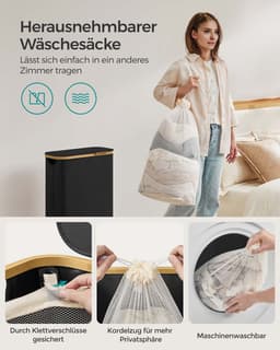 Wasmand – 65L – Met deksel – 42×22.5×70.5 cm – Inktzwart — thumbnail 5