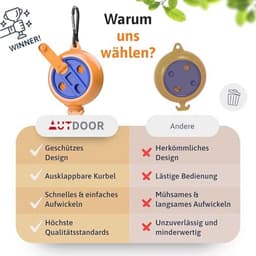 Uitschuifbare waslijn 10 m - Handzwengel met 50 kg draagkracht - Nylon drooglijn voor camping en balkon — thumbnail 4