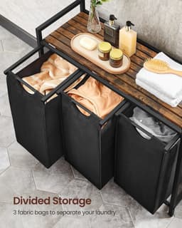 Sensova Wasmand Met 3 Vakken en Opbergruimte - Uitschuifbare Waszakken van Oxford Stof Met Grote Capaciteit - Stevig Stalen Frame en Praktische Plank Voor Georganiseerde Wasruimte — thumbnail 4
