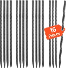 Grondankers - I-vormige grondpennen en tentharingen - Lengte 40,64 cm - Diameter 11,5 mm - Verzinkt Staal - Zware Kwaliteit - Set van 16 - Voor Tenten, Luifels en Trampolines — thumbnail 1