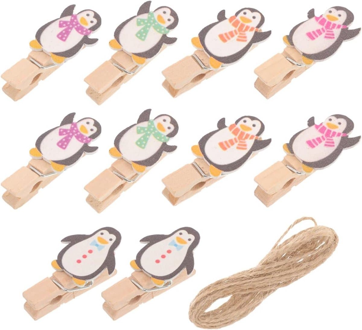 Kleurrijke Houten Klemmen voor Knutselen – Mini Wasknijpers in Pinguïn Design – Set van 10 — afbeelding 1