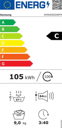 Samsung DV9UDG52A0THEN Vrijstaande droger - 9 kg capaciteit - Warmtepomptechnologie - Optimal Dry-systeem - Witte afwerking — thumbnail 2