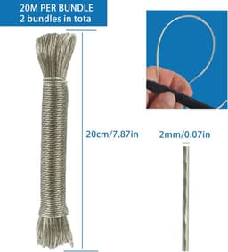 20 meter sterke waslijn voor wandmontage – 2 stuks, extra scheurvast en duurzaam — thumbnail 1