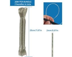 20 meter sterke waslijn voor wandmontage – 2 stuks, extra scheurvast en duurzaam