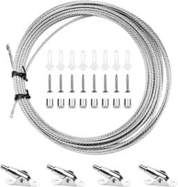 Cosensi - Verstelbare staalkabel voor gordijnspansysteem - 10 meter roestvrijstalen kabel met montageklemmen - ideaal voor waslijnen buiten - gordijndraad — thumbnail 1