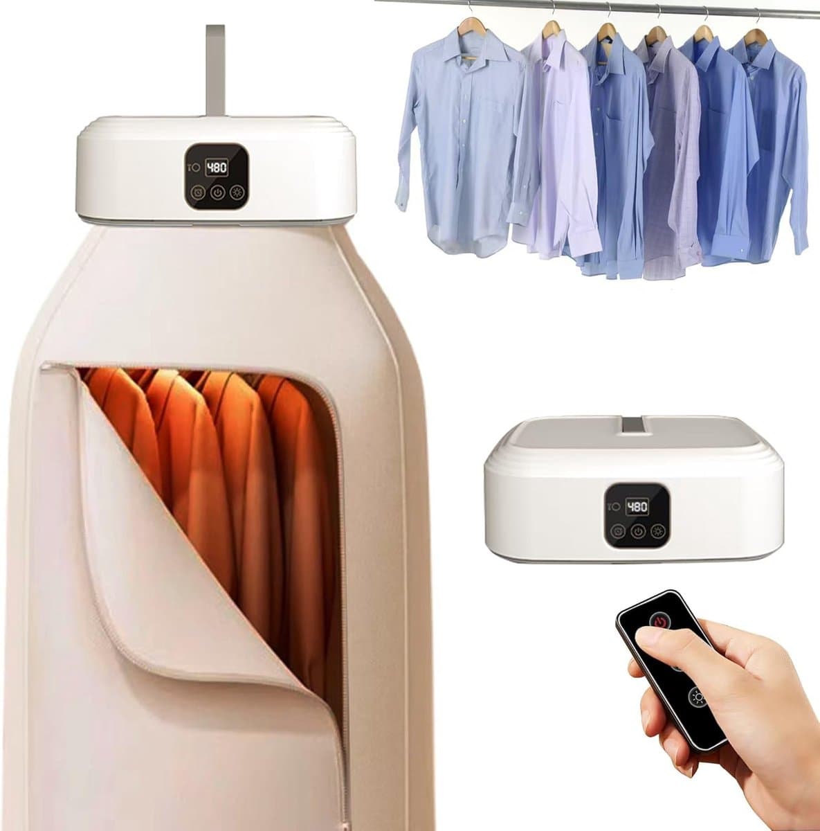 Wasdroger - Droger - Draagbare elektrische droger - Opvouwbare droger - UV-sterilisator - 360° hetelucht - Mini-droger - Verstelbaar - Ideaal voor thuis, op reis, in de camper en in compacte wasruimtes - Wit — afbeelding 1