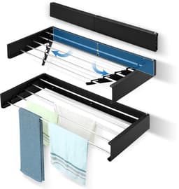 Sensova Wanddroogrek Inklapbaar - Ruimtebesparend Wasdroogrek Voor Muurmontage Met 5 Aluminium Staven – Sterk En Duurzaam Droogrek Hangend Voor Kleding Handdoeken En Lakens - Ideaal Wasrek Voor Kleine Ruimtes Binnen En Buiten — thumbnail 1