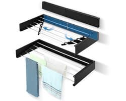 Sensova Wanddroogrek Inklapbaar - Ruimtebesparend Wasdroogrek Voor Muurmontage Met 5 Aluminium Staven – Sterk En Duurzaam Droogrek Hangend Voor Kleding Handdoeken En Lakens - Ideaal Wasrek Voor Kleine Ruimtes Binnen En Buiten — afbeelding 1