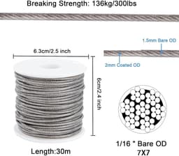Roestvrij stalen ommantelde draadkabel met 30 m lengte en M5 kabelspanner - voor suspensie, gordijntouw en waslijn — thumbnail 4