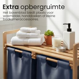 CLP Wasmand met deksel - 2 Vakken Sussina - Hout - met Plank - Bamboe Frame - voor Badkamer - natura — thumbnail 2