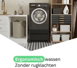 Wasophoogte® Wasmachine verhoger met lade en plateau - Wasmachine opbouwmeubel - Wasmachine sokkel - 42cm hoog - Zwart - Universeel - 65*60,5 (LxB) - Inclusief wandbeugels — thumbnail 2