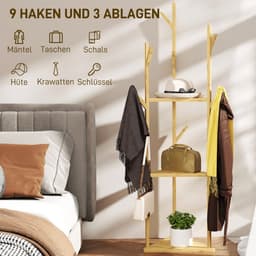Kledingrek - 45x45x170 cm - 3 Lagen + 8 Haken - Bamboe - Naturel — thumbnail 3