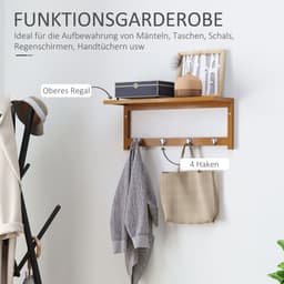 Wandgarderobe - 5 Haken + Plaatsbesparend - Bamboe - Naturel — thumbnail 3