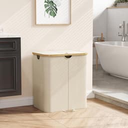 VVGoods - Grote Opvouwbare Wasmand met Deksel en Bamboe Handvatten, Uitneembare Waszak, 120 Liter - Voor Slaapkamer, Badkamer, Waskamer - Beige Kleur — thumbnail 4